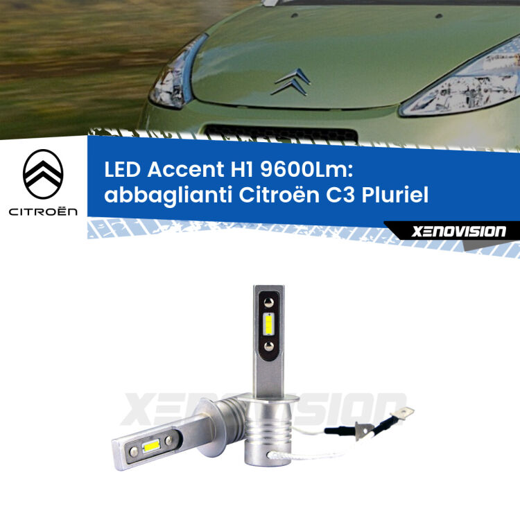 Abbaglianti LED H1 9600Lm per Citroën C3 Pluriel 2003 -2010 <strong>Kit LED Abbaglianti per Citroën C3 Pluriel</strong> 2003 -2010.</strong> Coppia lampade <strong>H1</strong> senza ventola e ultracompatte per installazioni in fari senza spazi.