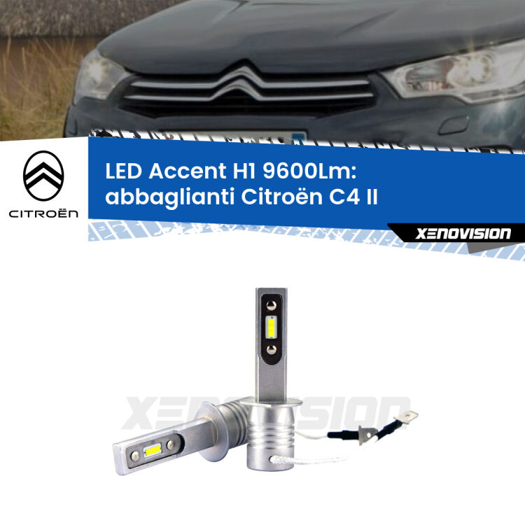 Abbaglianti LED H1 9600Lm per Citroën C4 II prima serie <strong>Kit LED Abbaglianti per Citroën C4</strong> II prima serie.</strong> Coppia lampade <strong>H1</strong> senza ventola e ultracompatte per installazioni in fari senza spazi.