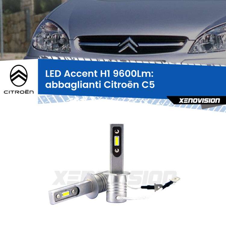 Abbaglianti LED H1 9600Lm per Citroën C5  con fari Xenon <strong>Kit LED Abbaglianti per Citroën C5</strong>  con fari Xenon.</strong> Coppia lampade <strong>H1</strong> senza ventola e ultracompatte per installazioni in fari senza spazi.