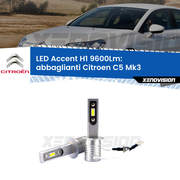 <strong>Kit LED Abbaglianti per Citroen C5</strong> Mk3 2008-2014.</strong> Coppia lampade <strong>H1</strong> senza ventola e ultracompatte per installazioni in fari senza spazi.