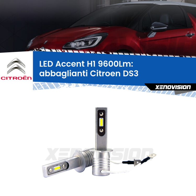 <strong>Kit LED Abbaglianti per Citroen DS3</strong>  2009-2015.</strong> Coppia lampade <strong>H1</strong> senza ventola e ultracompatte per installazioni in fari senza spazi.