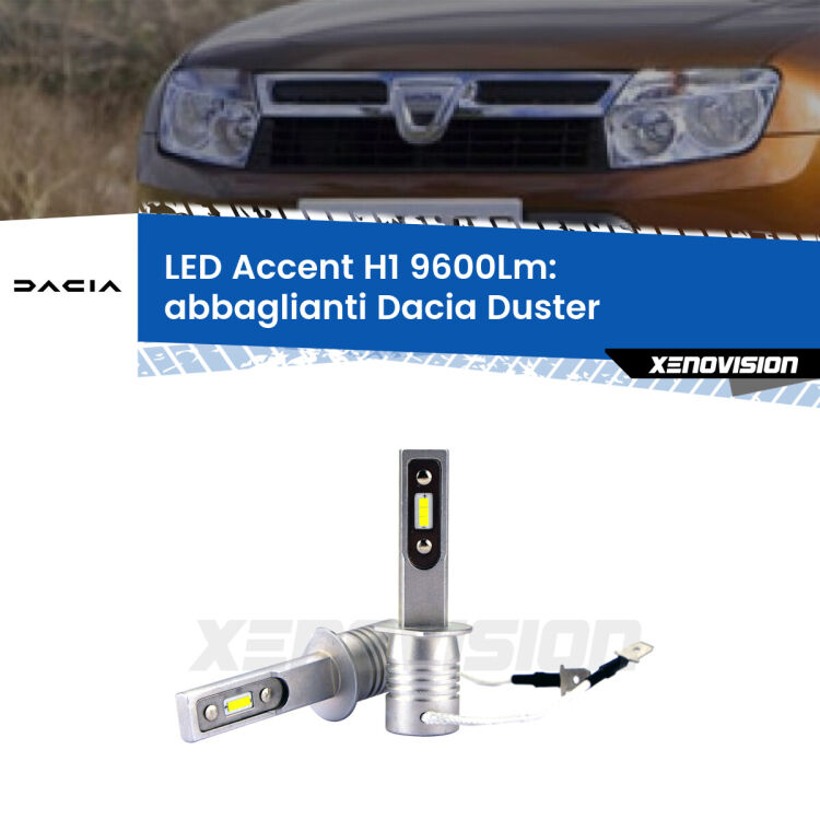 Abbaglianti LED H1 9600Lm per Dacia Duster 2010 -2016 <strong>Kit LED Abbaglianti per Dacia Duster</strong> 2010 -2016.</strong> Coppia lampade <strong>H1</strong> senza ventola e ultracompatte per installazioni in fari senza spazi.