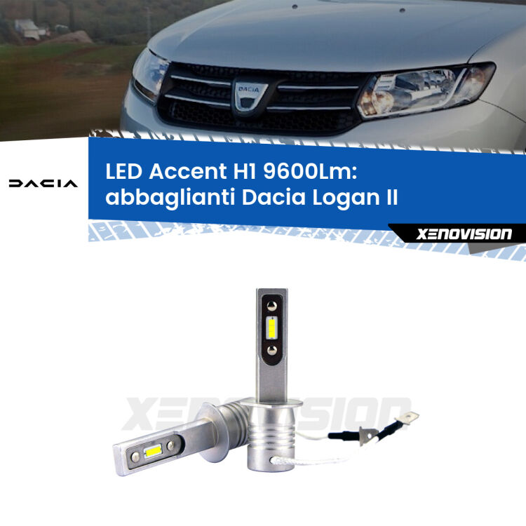 Abbaglianti LED H1 9600Lm per Dacia Logan II a parabola doppia <strong>Kit LED Abbaglianti per Dacia Logan</strong> II a parabola doppia.</strong> Coppia lampade <strong>H1</strong> senza ventola e ultracompatte per installazioni in fari senza spazi.
