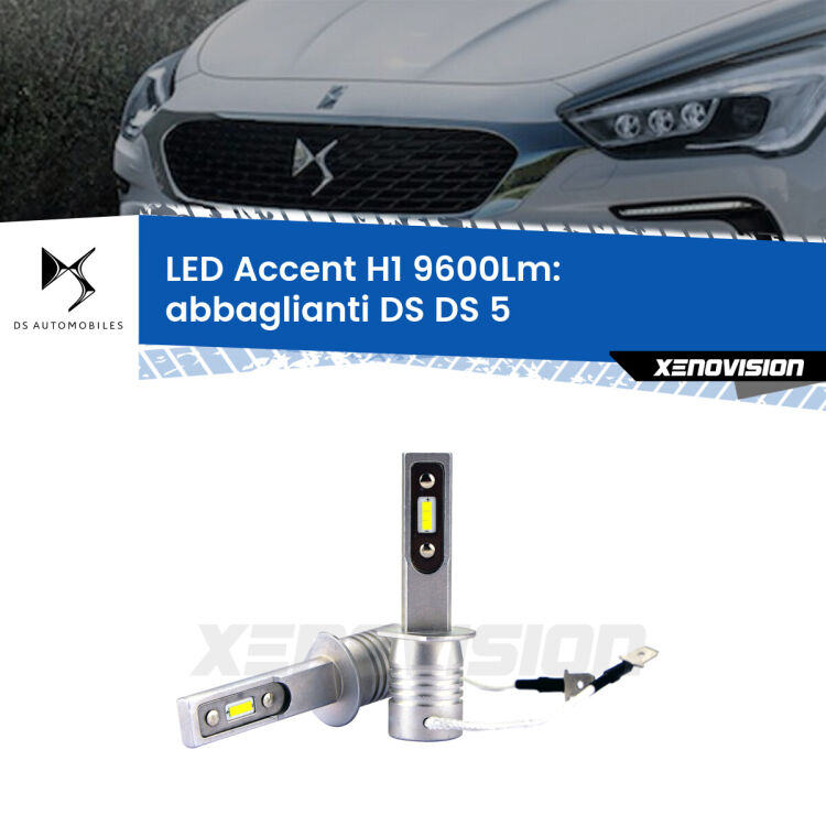 Abbaglianti LED H1 9600Lm per DS DS 5 2015 in poi <strong>Kit LED Abbaglianti per DS DS 5</strong> 2015 in poi.</strong> Coppia lampade <strong>H1</strong> senza ventola e ultracompatte per installazioni in fari senza spazi.