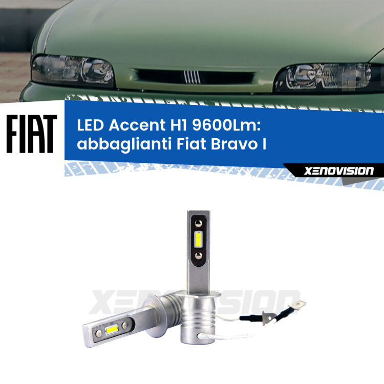 Abbaglianti LED H1 9600Lm per Fiat Bravo I 1995 -2001 <strong>Kit LED Abbaglianti per Fiat Bravo I</strong> 1995 -2001.</strong> Coppia lampade <strong>H1</strong> senza ventola e ultracompatte per installazioni in fari senza spazi.