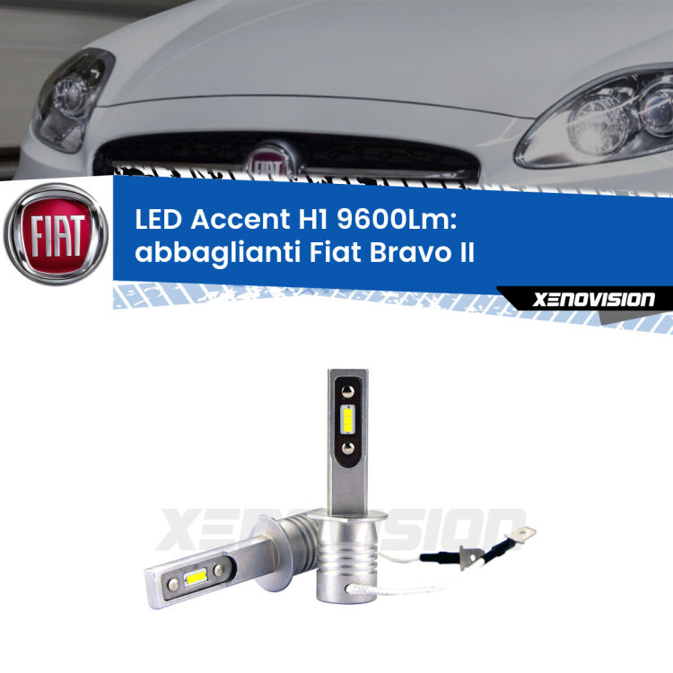 <strong>Kit LED Abbaglianti per Fiat Bravo II</strong>  2006-2014.</strong> Coppia lampade <strong>H1</strong> senza ventola e ultracompatte per installazioni in fari senza spazi.