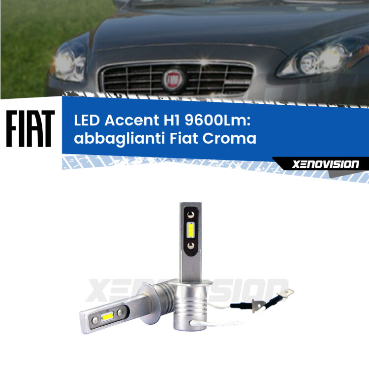 Abbaglianti LED H1 9600Lm per Fiat Croma Full-beam spotlight con fari Bi-Xenon <strong>Kit LED Abbaglianti per Fiat Croma</strong> Full-beam spotlight con fari Bi-Xenon.</strong> Coppia lampade <strong>H1</strong> senza ventola e ultracompatte per installazioni in fari senza spazi.