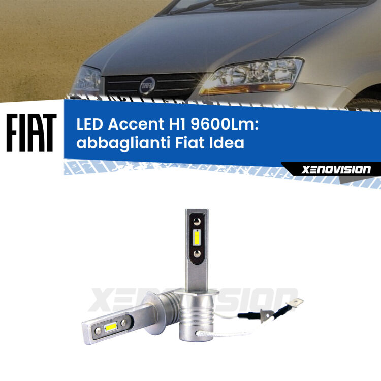 Abbaglianti LED H1 9600Lm per Fiat Idea  2003 -2015 <strong>Kit LED Abbaglianti per Fiat Idea</strong>  2003 -2015.</strong> Coppia lampade <strong>H1</strong> senza ventola e ultracompatte per installazioni in fari senza spazi.