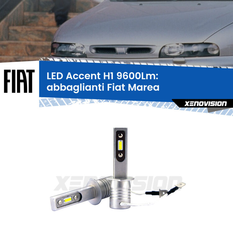 Abbaglianti LED H1 9600Lm per Fiat Marea 1996 -2002 <strong>Kit LED Abbaglianti per Fiat Marea</strong> 1996 -2002.</strong> Coppia lampade <strong>H1</strong> senza ventola e ultracompatte per installazioni in fari senza spazi.