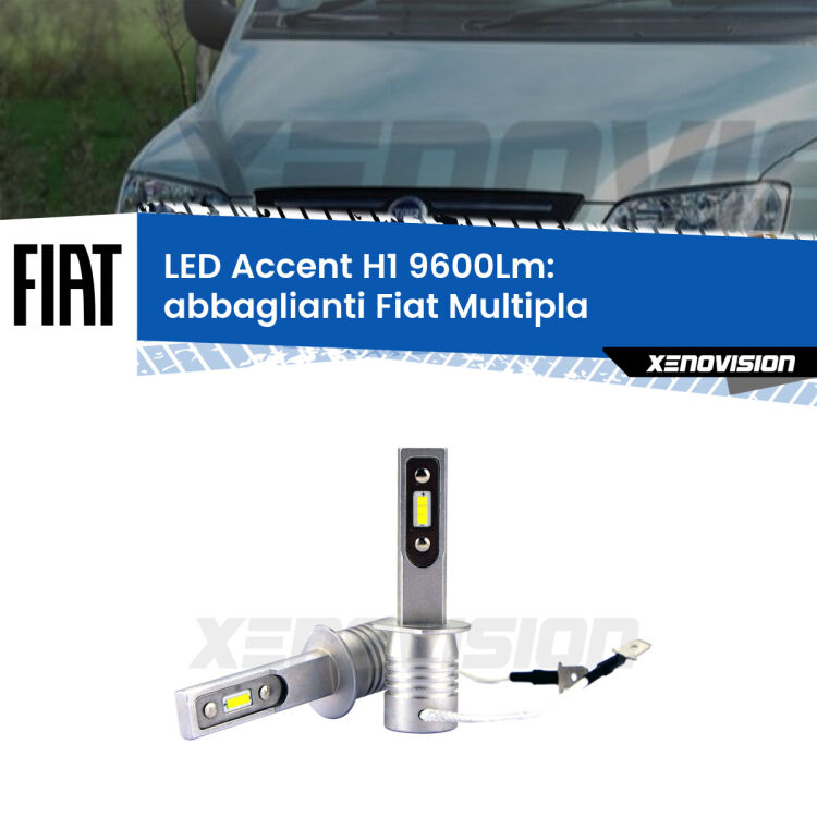 Abbaglianti LED H1 9600Lm per Fiat Multipla 2004 -2010 <strong>Kit LED Abbaglianti per Fiat Multipla</strong> 2004 -2010.</strong> Coppia lampade <strong>H1</strong> senza ventola e ultracompatte per installazioni in fari senza spazi.