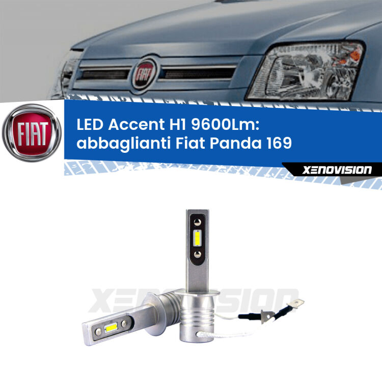 <strong>Kit LED Abbaglianti per Fiat Panda</strong> 169 2003-2012.</strong> Coppia lampade <strong>H1</strong> senza ventola e ultracompatte per installazioni in fari senza spazi.