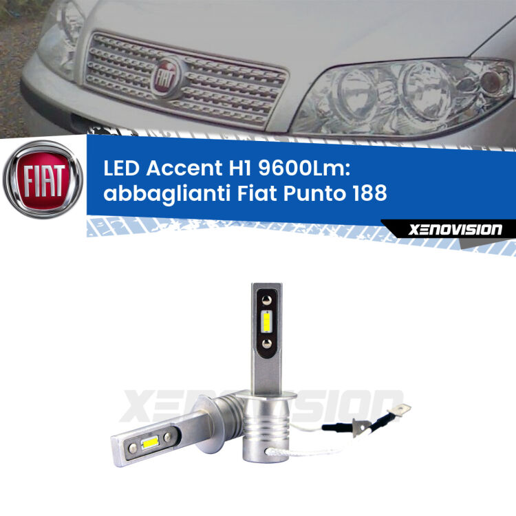 <strong>Kit LED Abbaglianti per Fiat Punto</strong> 188 2002-2010.</strong> Coppia lampade <strong>H1</strong> senza ventola e ultracompatte per installazioni in fari senza spazi.
