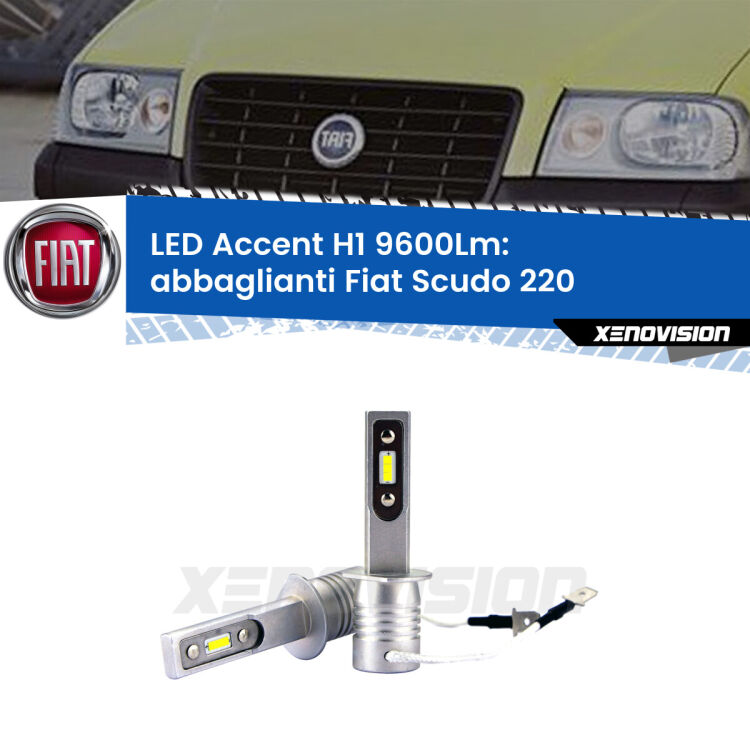 <strong>Kit LED Abbaglianti per Fiat Scudo</strong> 220 a parabola doppia.</strong> Coppia lampade <strong>H1</strong> senza ventola e ultracompatte per installazioni in fari senza spazi.
