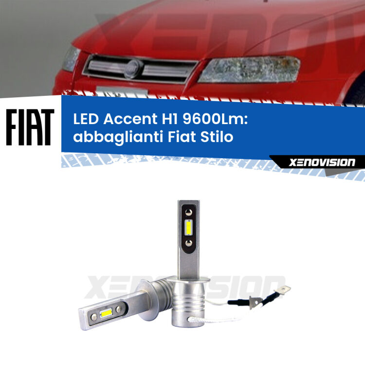 Abbaglianti LED H1 9600Lm per Fiat Stilo  2001 -2006 <strong>Kit LED Abbaglianti per Fiat Stilo</strong>  2001 -2006.</strong> Coppia lampade <strong>H1</strong> senza ventola e ultracompatte per installazioni in fari senza spazi.