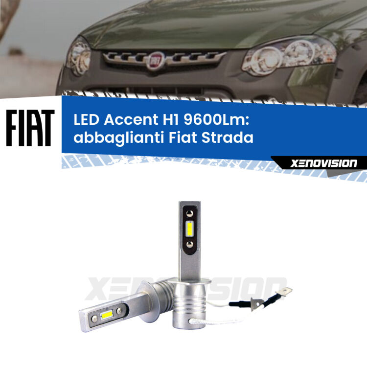 Abbaglianti LED H1 9600Lm per Fiat Strada a parabola doppia <strong>Kit LED Abbaglianti per Fiat Strada</strong> a parabola doppia.</strong> Coppia lampade <strong>H1</strong> senza ventola e ultracompatte per installazioni in fari senza spazi.