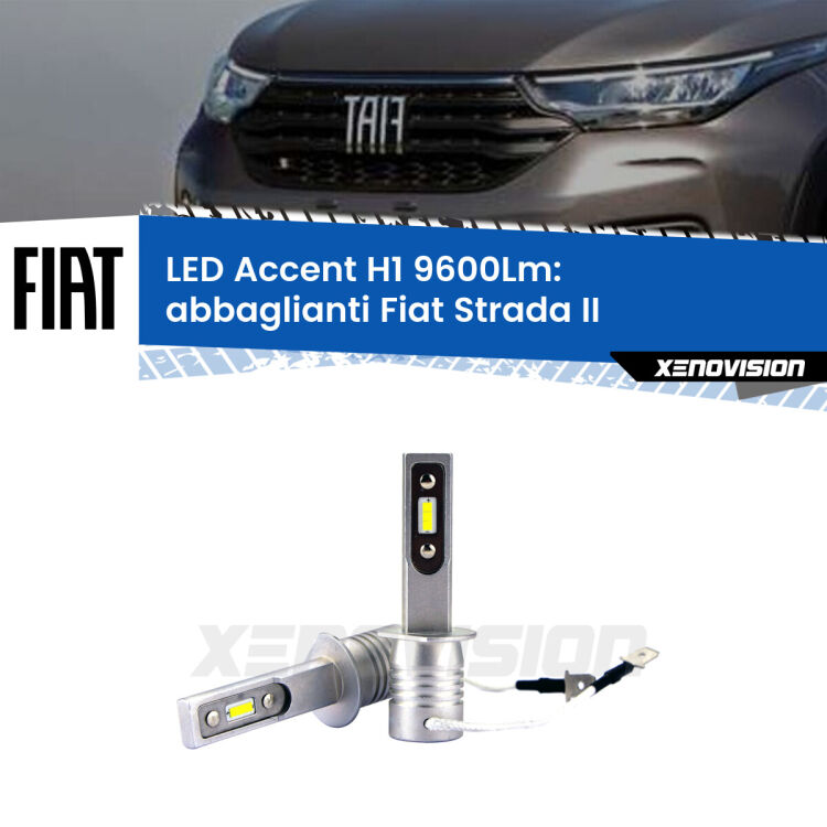Abbaglianti LED H1 9600Lm per Fiat Strada II 1º restyling <strong>Kit LED Abbaglianti per Fiat Strada</strong> II 1º restyling.</strong> Coppia lampade <strong>H1</strong> senza ventola e ultracompatte per installazioni in fari senza spazi.