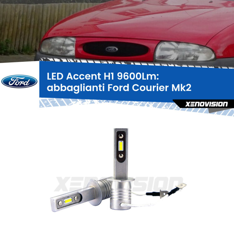 <strong>Kit LED Abbaglianti per Ford Courier</strong> Mk2 1996-1999.</strong> Coppia lampade <strong>H1</strong> senza ventola e ultracompatte per installazioni in fari senza spazi.