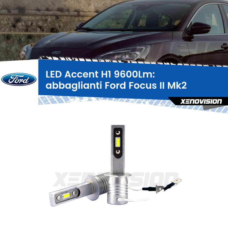 <strong>Kit LED Abbaglianti per Ford Focus II</strong> Mk2 2004-2011.</strong> Coppia lampade <strong>H1</strong> senza ventola e ultracompatte per installazioni in fari senza spazi.