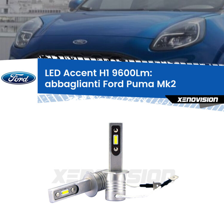 Abbaglianti LED H1 9600Lm per Ford Puma Mk2 2019 in poi <strong>Kit LED Abbaglianti per Ford Puma</strong> Mk2 2019 in poi.</strong> Coppia lampade <strong>H1</strong> senza ventola e ultracompatte per installazioni in fari senza spazi.