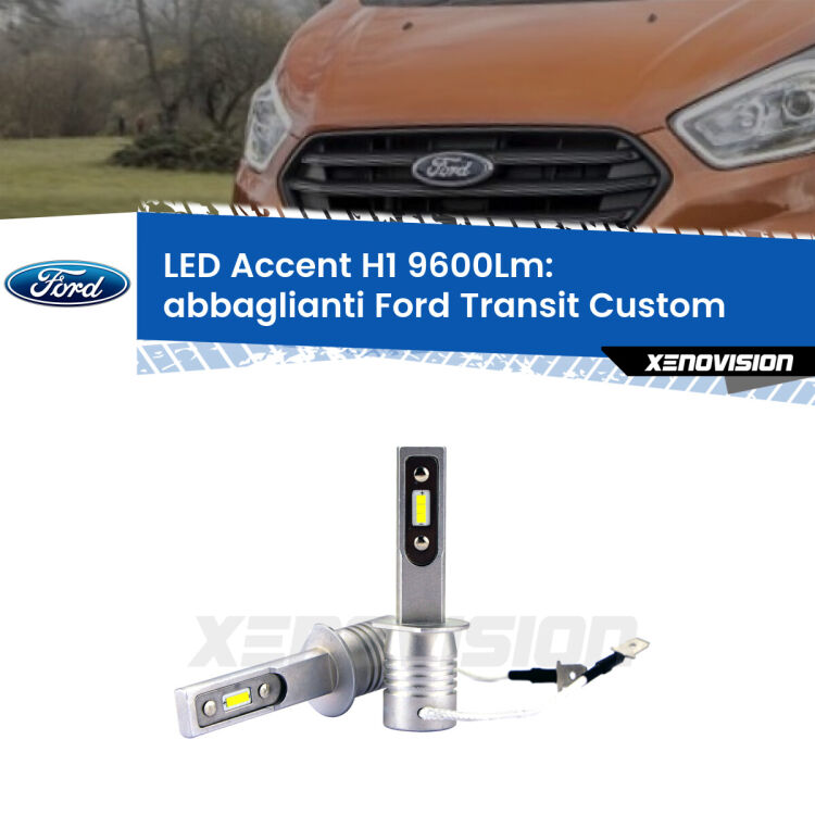 Abbaglianti LED H1 9600Lm per Ford Transit Custom con LED di serie <strong>Kit LED Abbaglianti per Ford Transit Custom</strong> con LED di serie.</strong> Coppia lampade <strong>H1</strong> senza ventola e ultracompatte per installazioni in fari senza spazi.