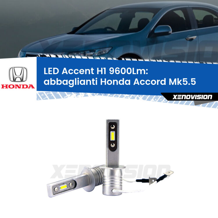 Abbaglianti LED H1 9600Lm per Honda Accord Mk5.5 1996 -1998 <strong>Kit LED Abbaglianti per Honda Accord</strong> Mk5.5 1996 -1998.</strong> Coppia lampade <strong>H1</strong> senza ventola e ultracompatte per installazioni in fari senza spazi.