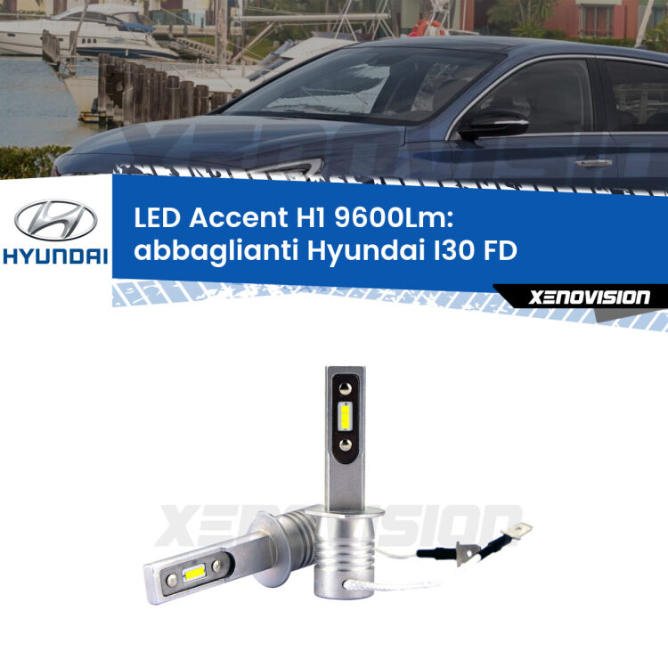 Abbaglianti LED H1 9600Lm per Hyundai I30 FD 2007 -2011 <strong>Kit LED Abbaglianti per Hyundai I30</strong> FD 2007 -2011.</strong> Coppia lampade <strong>H1</strong> senza ventola e ultracompatte per installazioni in fari senza spazi.