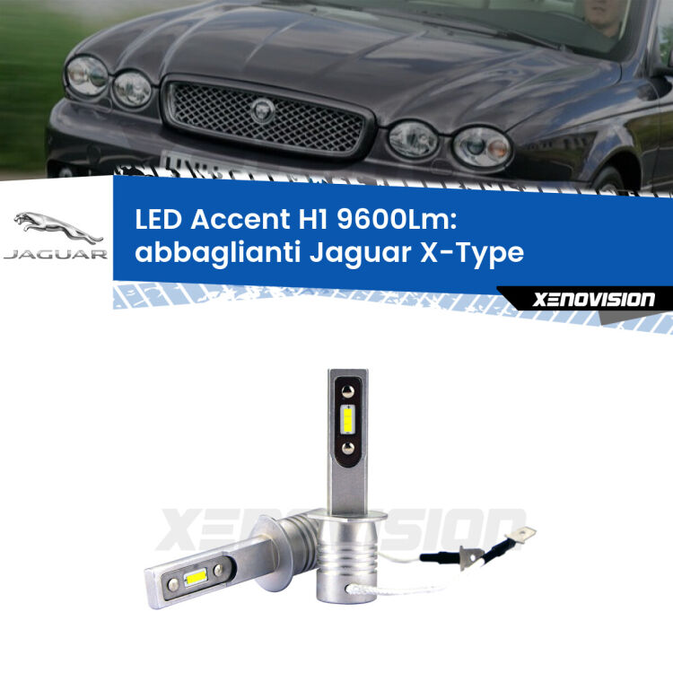 Abbaglianti LED H1 9600Lm per Jaguar X-Type 2001 -2009 <strong>Kit LED Abbaglianti per Jaguar X-Type</strong> 2001 -2009.</strong> Coppia lampade <strong>H1</strong> senza ventola e ultracompatte per installazioni in fari senza spazi.