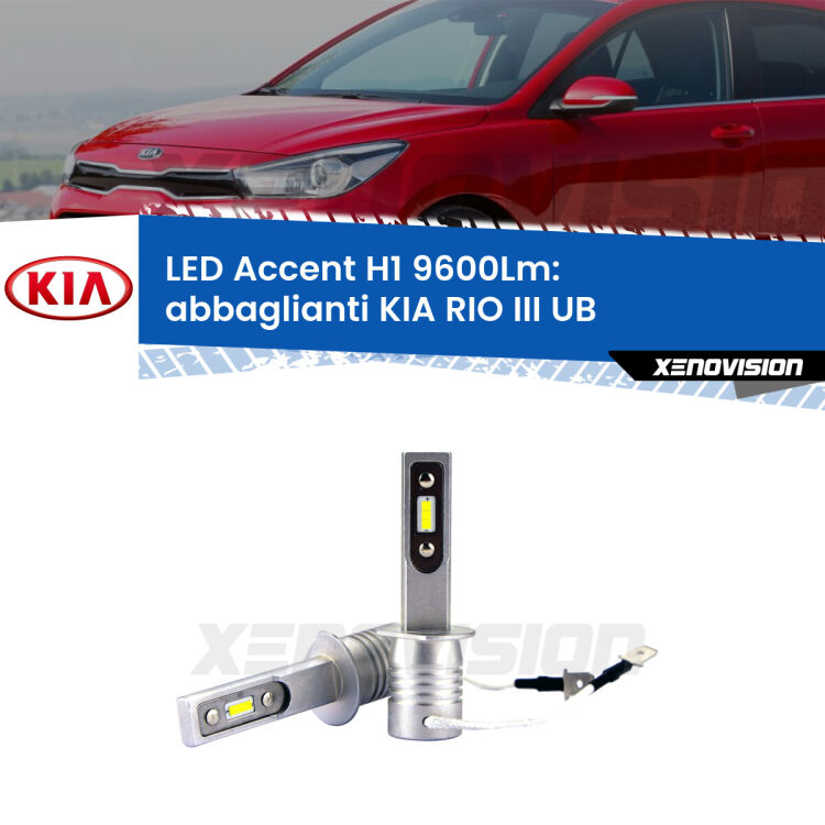 Abbaglianti LED H1 9600Lm per KIA RIO III UB 2011 -2016 <strong>Kit LED Abbaglianti per KIA RIO III</strong> UB 2011 -2016.</strong> Coppia lampade <strong>H1</strong> senza ventola e ultracompatte per installazioni in fari senza spazi.