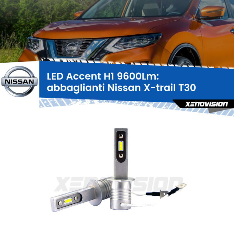 <strong>Kit LED Abbaglianti per Nissan X-trail</strong> T30 con fari Xenon.</strong> Coppia lampade <strong>H1</strong> senza ventola e ultracompatte per installazioni in fari senza spazi.