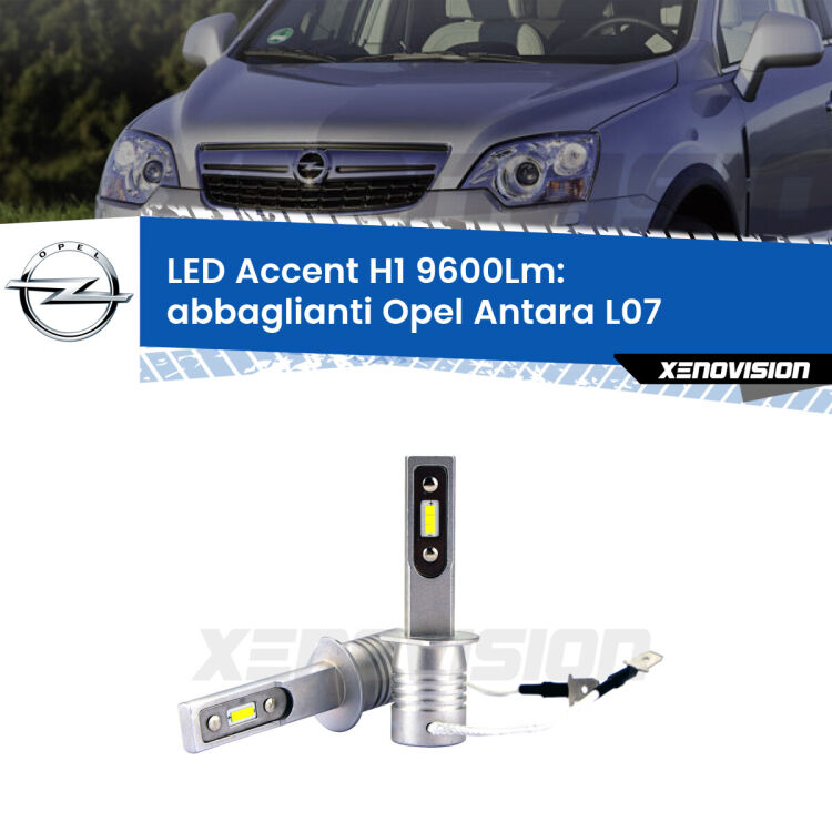 <strong>Kit LED Abbaglianti per Opel Antara</strong> L07 2006-2015.</strong> Coppia lampade <strong>H1</strong> senza ventola e ultracompatte per installazioni in fari senza spazi.