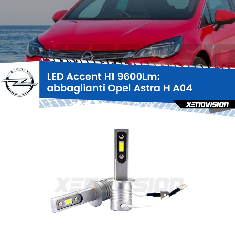 <strong>Kit LED Abbaglianti per Opel Astra H</strong> A04 2004-2014.</strong> Coppia lampade <strong>H1</strong> senza ventola e ultracompatte per installazioni in fari senza spazi.