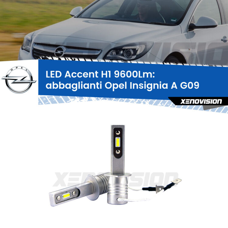 <strong>Kit LED Abbaglianti per Opel Insignia A</strong> G09 2008-2013.</strong> Coppia lampade <strong>H1</strong> senza ventola e ultracompatte per installazioni in fari senza spazi.