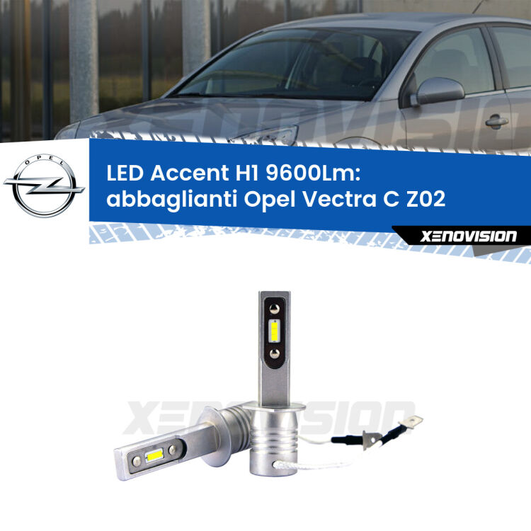 Abbaglianti LED H1 9600Lm per Opel Vectra C Z02 2006 -2010 <strong>Kit LED Abbaglianti per Opel Vectra C</strong> Z02 2006 -2010.</strong> Coppia lampade <strong>H1</strong> senza ventola e ultracompatte per installazioni in fari senza spazi.