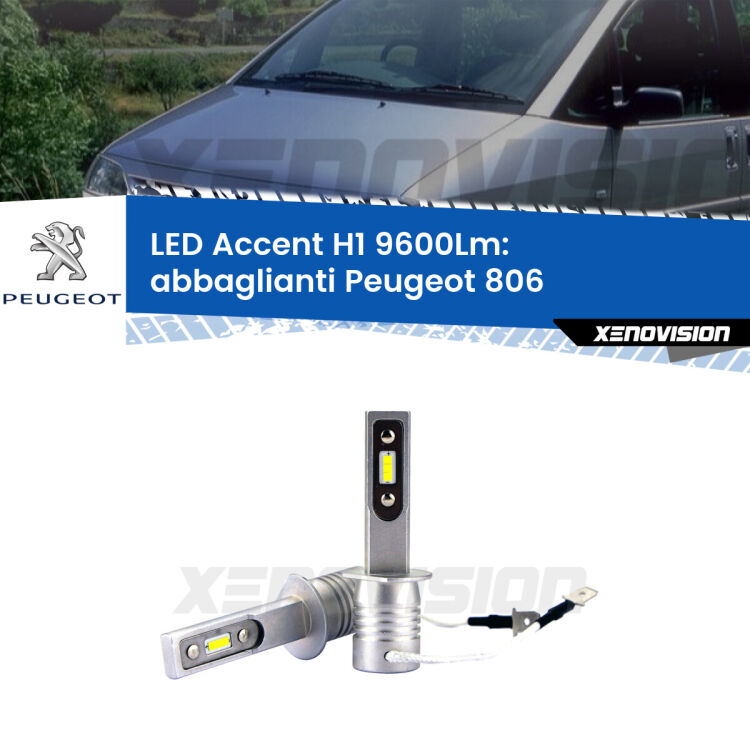 Abbaglianti LED H1 9600Lm per Peugeot 806 1994 -2002 <strong>Kit LED Abbaglianti per Peugeot 806</strong> 1994 -2002.</strong> Coppia lampade <strong>H1</strong> senza ventola e ultracompatte per installazioni in fari senza spazi.