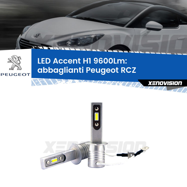 Abbaglianti LED H1 9600Lm per Peugeot RCZ 2010 -2015 <strong>Kit LED Abbaglianti per Peugeot RCZ</strong> 2010 -2015.</strong> Coppia lampade <strong>H1</strong> senza ventola e ultracompatte per installazioni in fari senza spazi.