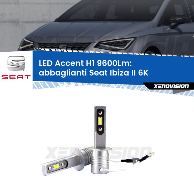 <strong>Kit LED Abbaglianti per Seat Ibiza II</strong> 6K a parabola doppia.</strong> Coppia lampade <strong>H1</strong> senza ventola e ultracompatte per installazioni in fari senza spazi.