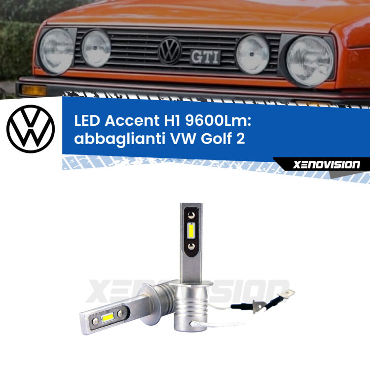 Abbaglianti LED H1 9600Lm per VW Golf 2  a parabola doppia <strong>Kit LED Abbaglianti per VW Golf 2</strong>  a parabola doppia.</strong> Coppia lampade <strong>H1</strong> senza ventola e ultracompatte per installazioni in fari senza spazi.