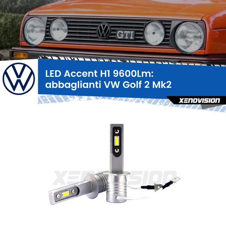 <strong>Kit LED Abbaglianti per VW Golf 2</strong> Mk2 a parabola doppia.</strong> Coppia lampade <strong>H1</strong> senza ventola e ultracompatte per installazioni in fari senza spazi.
