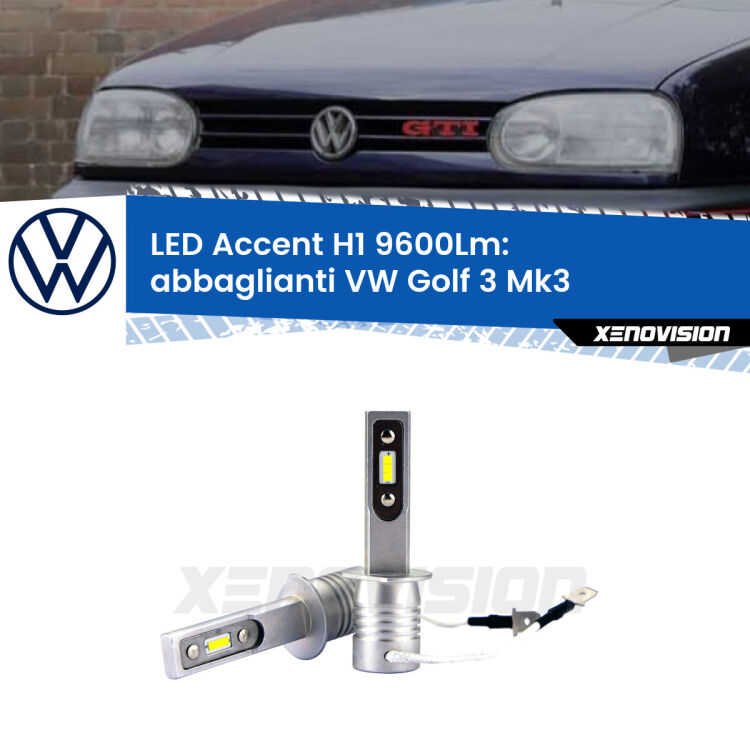 <strong>Kit LED Abbaglianti per VW Golf 3</strong> Mk3 a parabola doppia.</strong> Coppia lampade <strong>H1</strong> senza ventola e ultracompatte per installazioni in fari senza spazi.