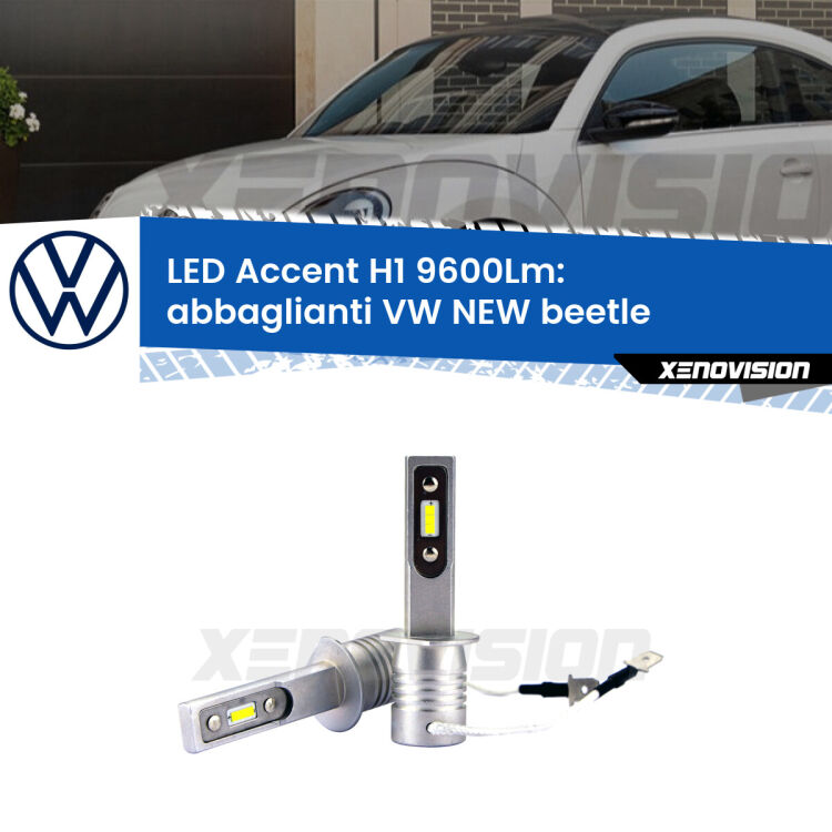 <strong>Kit LED Abbaglianti per VW NEW beetle</strong>  1998-2005.</strong> Coppia lampade <strong>H1</strong> senza ventola e ultracompatte per installazioni in fari senza spazi.
