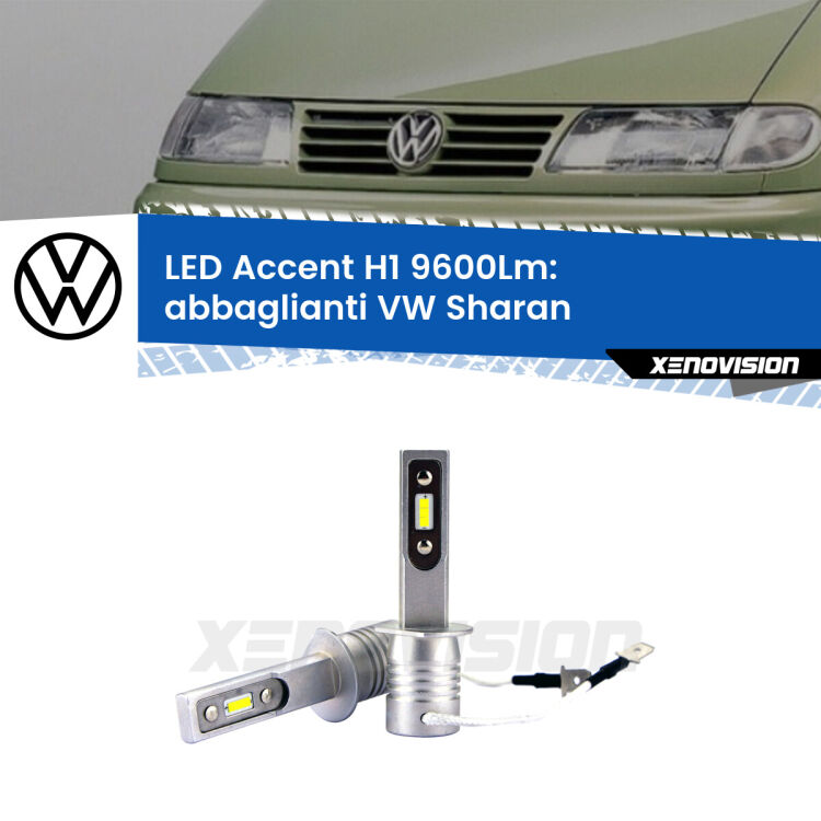 Abbaglianti LED H1 9600Lm per VW Sharan  1995 -2010 <strong>Kit LED Abbaglianti per VW Sharan</strong>  1995 -2010.</strong> Coppia lampade <strong>H1</strong> senza ventola e ultracompatte per installazioni in fari senza spazi.