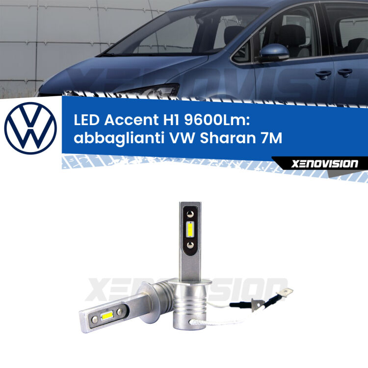 <strong>Kit LED Abbaglianti per VW Sharan</strong> 7M 1995-2010.</strong> Coppia lampade <strong>H1</strong> senza ventola e ultracompatte per installazioni in fari senza spazi.