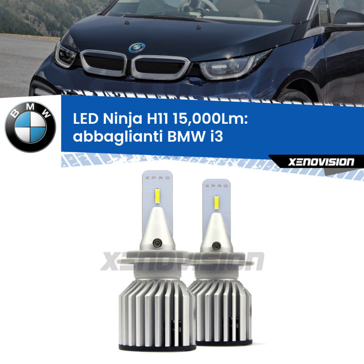 <strong>Kit abbaglianti LED specifico per BMW i3</strong>  2013-2023. Lampade <strong>H11</strong> Canbus da 15.000Lumen di luminosità modello Ninja Xenovision.