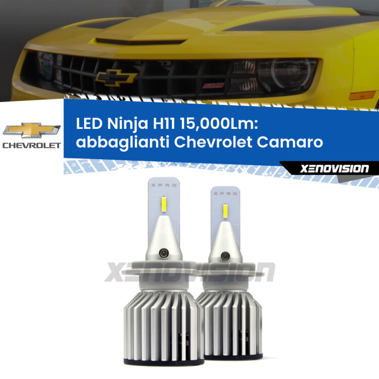 <strong>Kit abbaglianti LED specifico per Chevrolet Camaro</strong>  2011-2015. Lampade <strong>H11</strong> Canbus da 15.000Lumen di luminosità modello Ninja Xenovision.