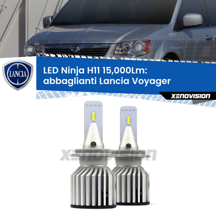 <strong>Kit abbaglianti LED specifico per Lancia Voyager</strong>  2011-2014. Lampade <strong>H11</strong> Canbus da 15.000Lumen di luminosità modello Ninja Xenovision.