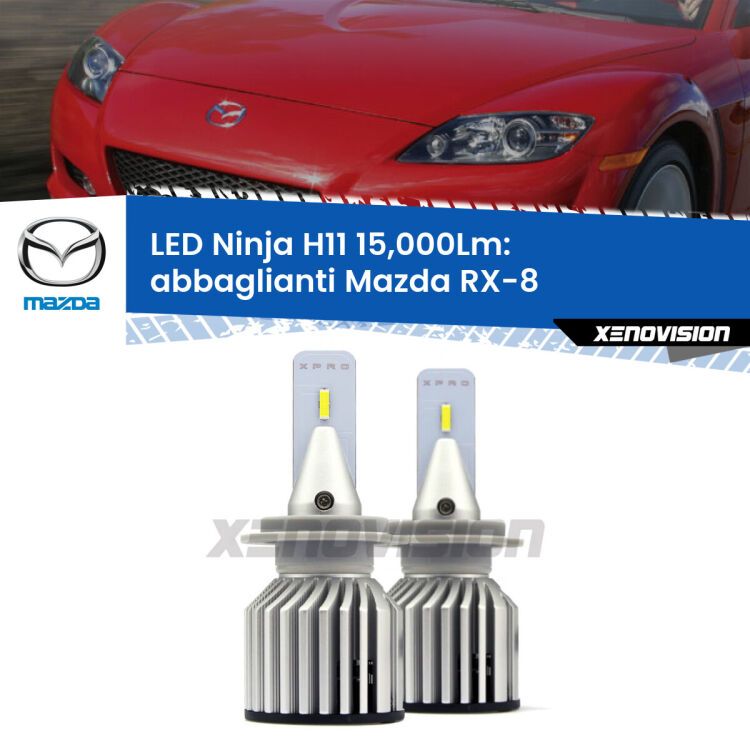 <strong>Kit abbaglianti LED specifico per Mazda RX-8</strong>  2003-2012. Lampade <strong>H11</strong> Canbus da 15.000Lumen di luminosità modello Ninja Xenovision.