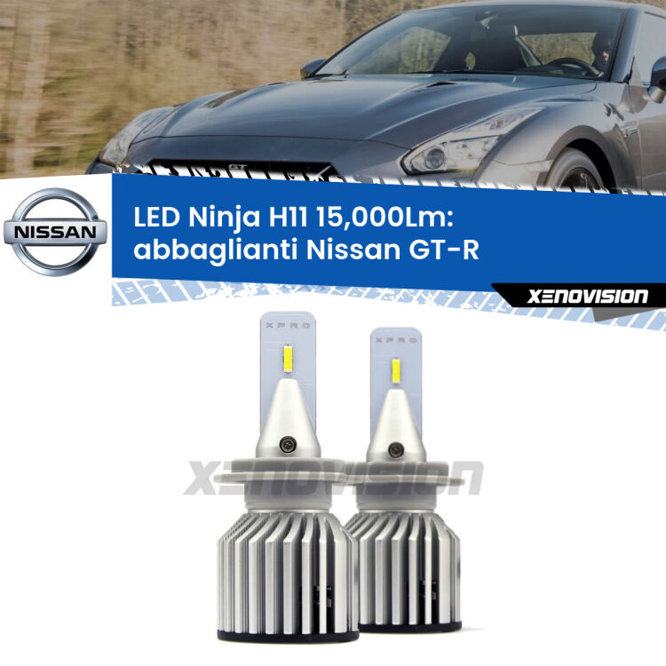 <strong>Kit abbaglianti LED specifico per Nissan GT-R</strong>  con fari Xenon. Lampade <strong>H11</strong> Canbus da 15.000Lumen di luminosità modello Ninja Xenovision.