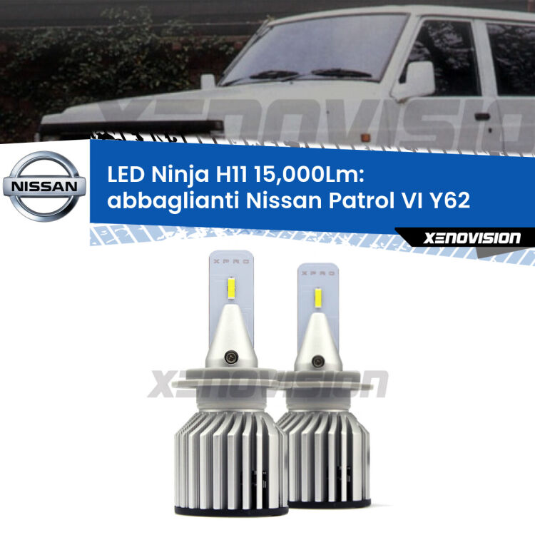 <strong>Kit abbaglianti LED specifico per Nissan Patrol VI</strong> Y62 2010in poi. Lampade <strong>H11</strong> Canbus da 15.000Lumen di luminosità modello Ninja Xenovision.