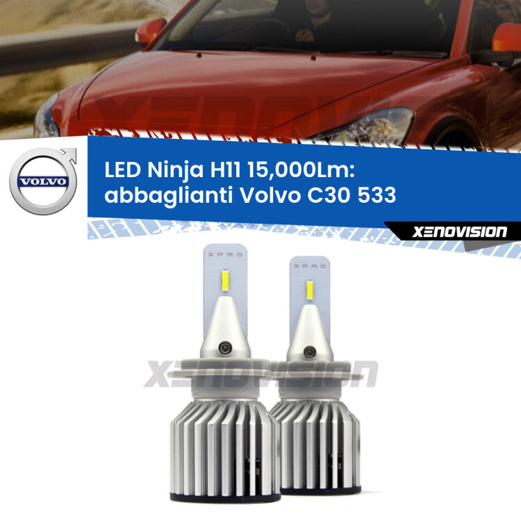 <strong>Kit abbaglianti LED specifico per Volvo C30</strong> 533 2010-2013. Lampade <strong>H11</strong> Canbus da 15.000Lumen di luminosità modello Ninja Xenovision.