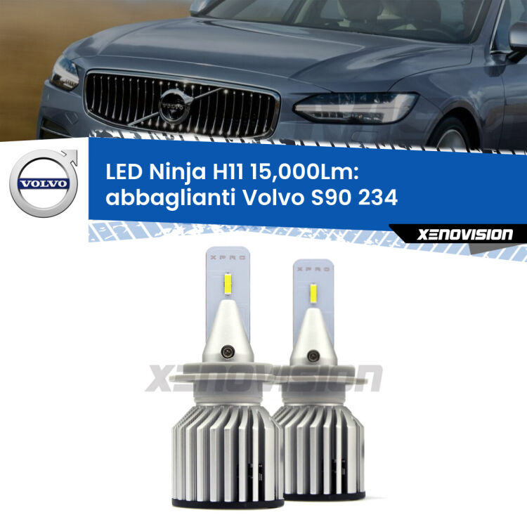 <strong>Kit abbaglianti LED specifico per Volvo S90</strong> 234 2016in poi. Lampade <strong>H11</strong> Canbus da 15.000Lumen di luminosità modello Ninja Xenovision.